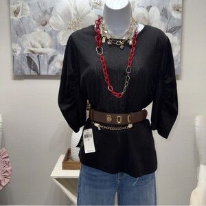 Banana Republic Blouse Transparent Ruffle Sleeve Color Black Size XL  NWT.